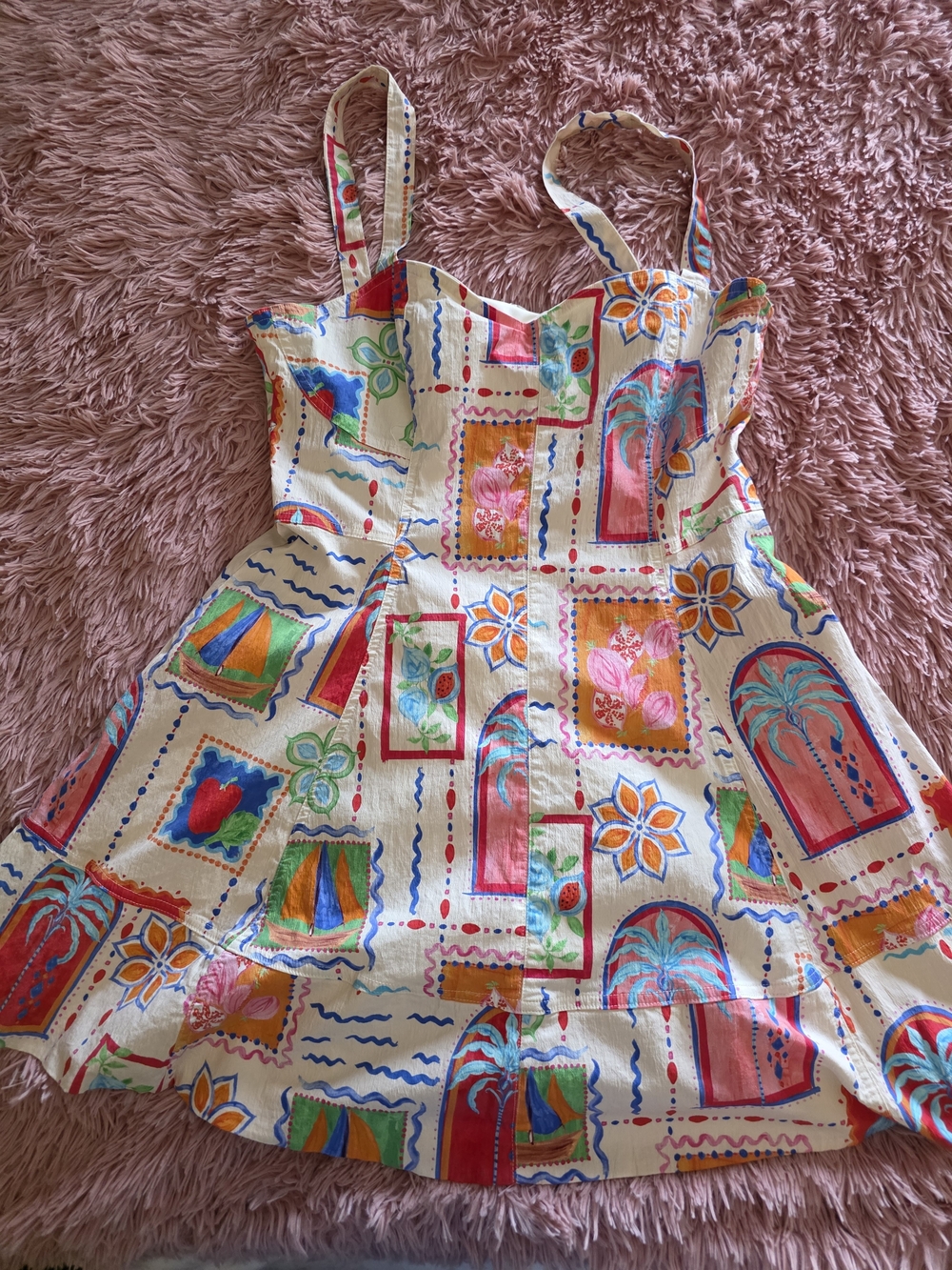 Avec Les Filles Cream Multicolor Tropical Print Mini Dress